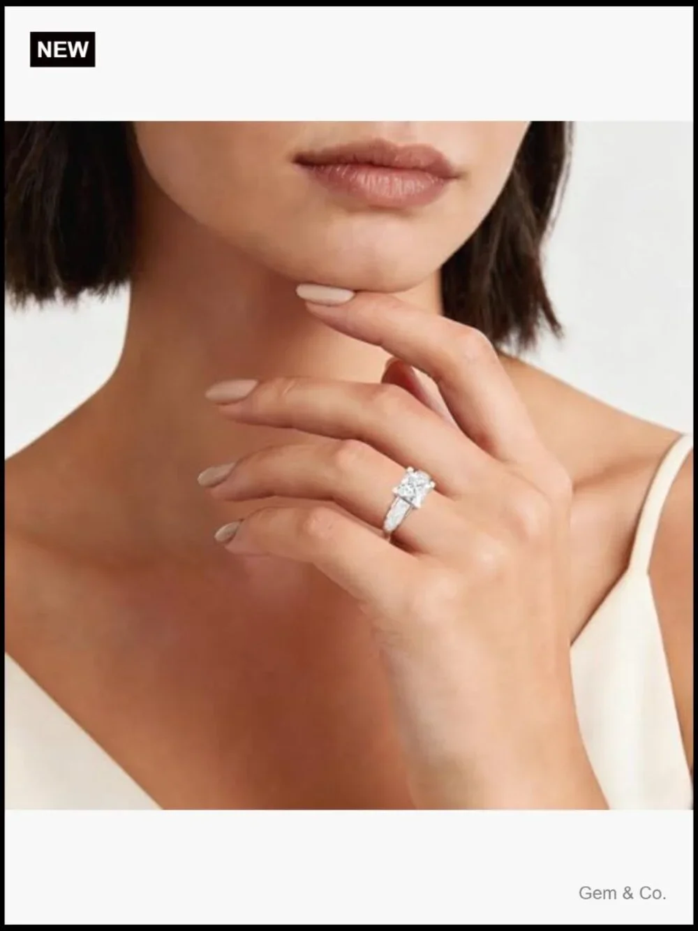 Princess Cut Moissanite Engagement Ring Sterling Silver Rhodium Plated Wedding